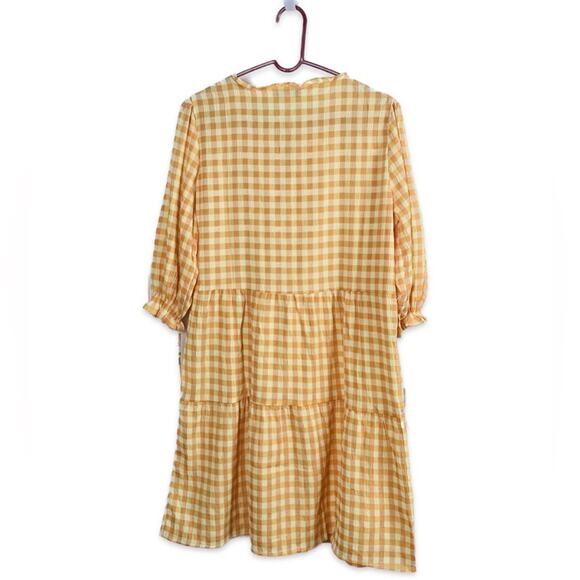 Nanette Lepore Gingham Tie Neck Keyhole 3/4 Sleeve Dress Cottage mini tiered π» - Picture 3 of 10